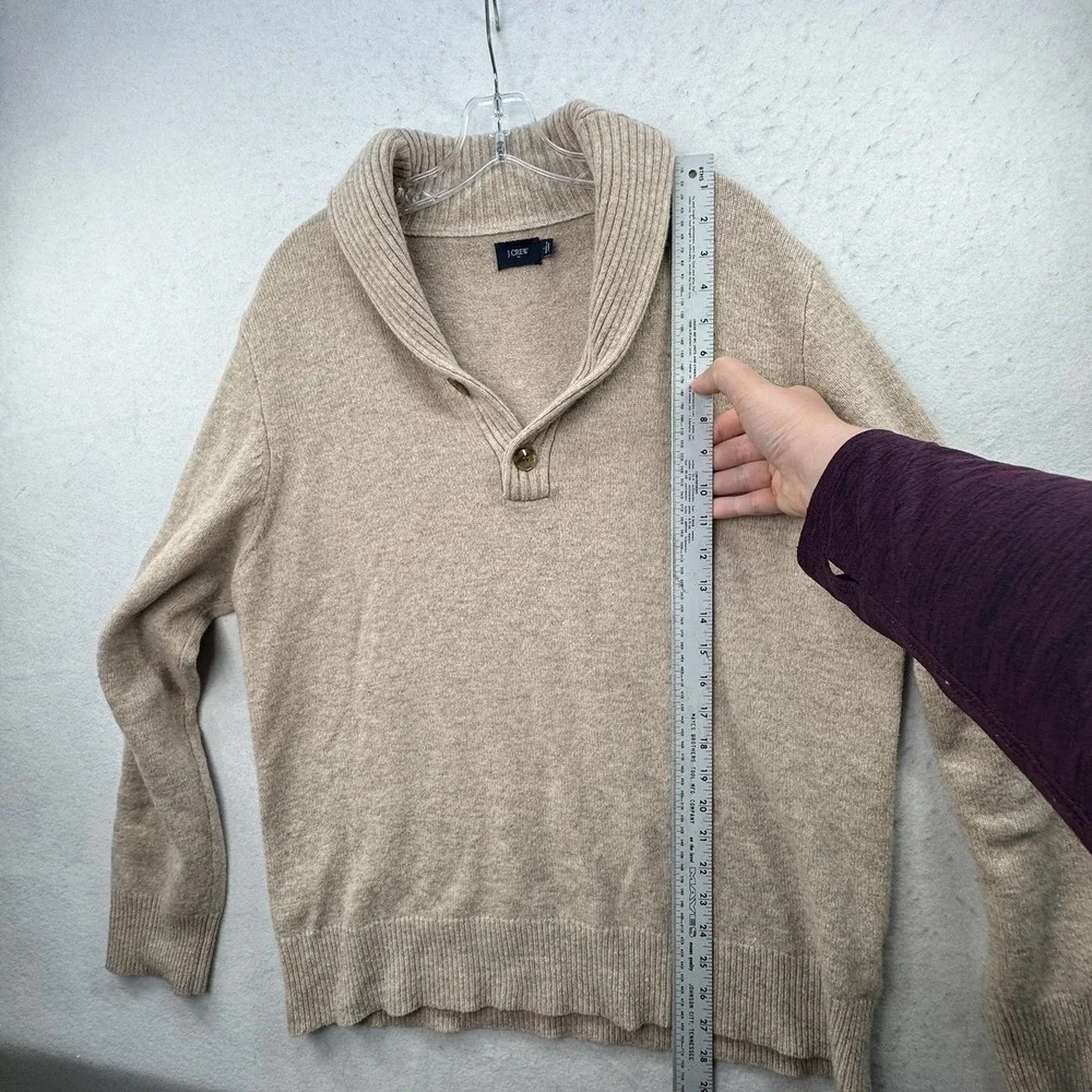 J. Crew Sweater Mens Large 100% Lambs Wool Shawl Collar Fisherman Preppy Neutral